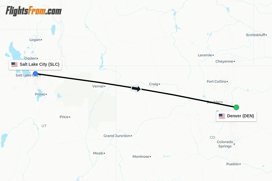 Flights from Salt Lake City to Denver route map