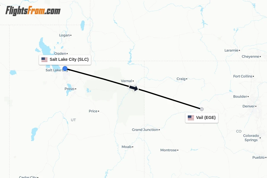 Flights from Salt Lake City to Vail route map