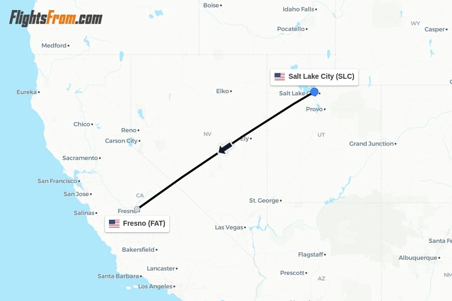 Flights from Salt Lake City to Fresno route map