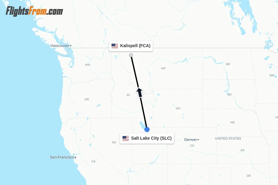 Flights from Salt Lake City to Kalispell route map