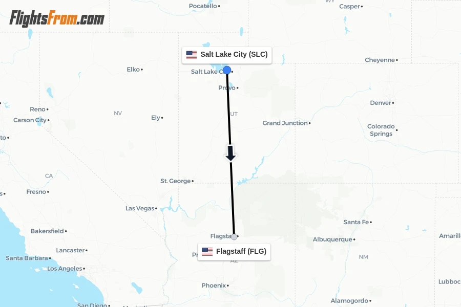 Flights from Salt Lake City to Flagstaff route map