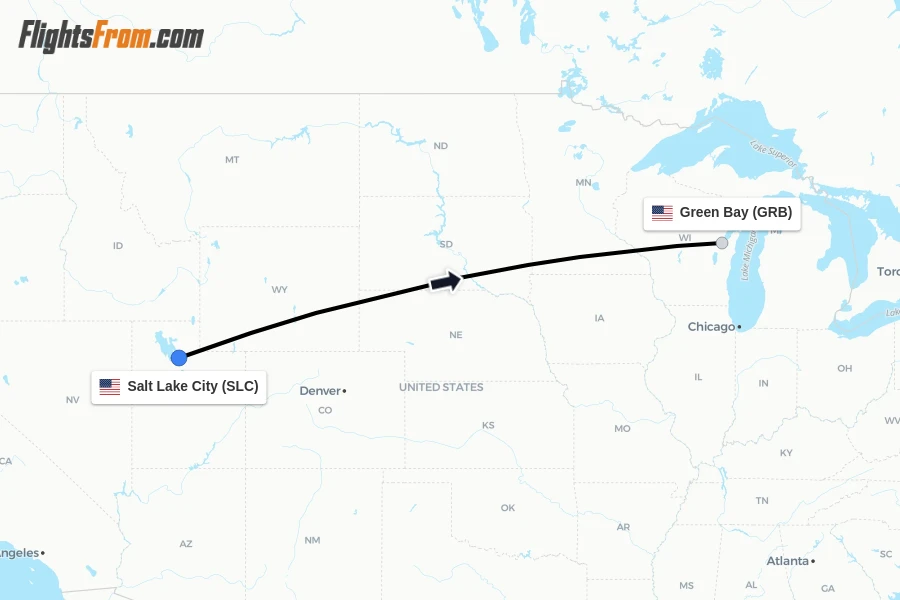 Flights from Salt Lake City to Green Bay route map