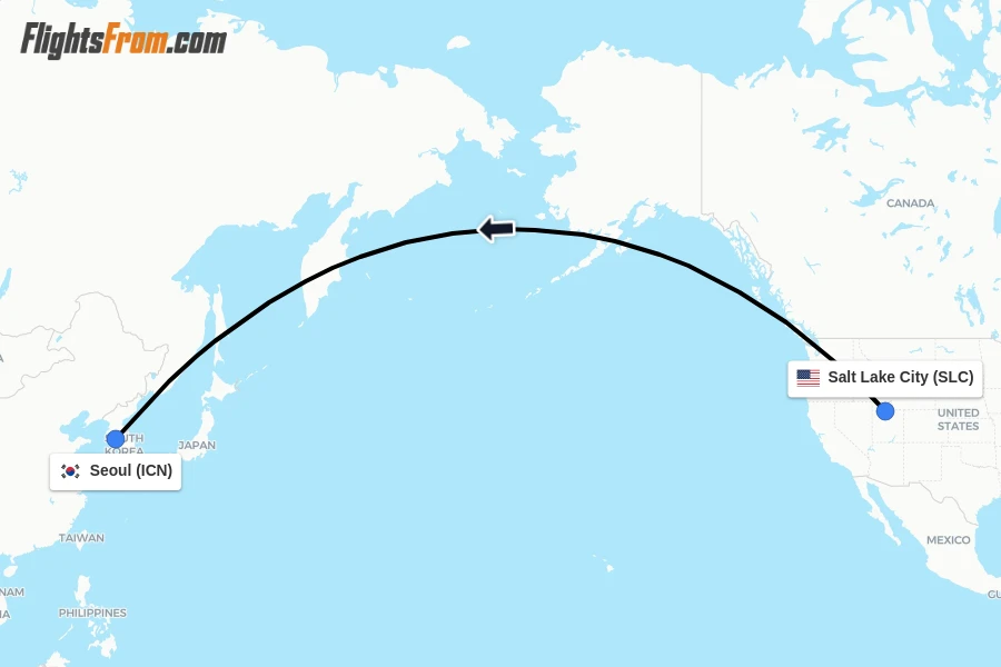 Flights from Salt Lake City to Seoul route map