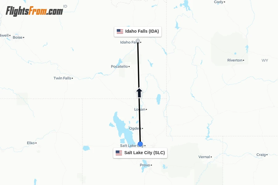 Flights from Salt Lake City to Idaho Falls route map