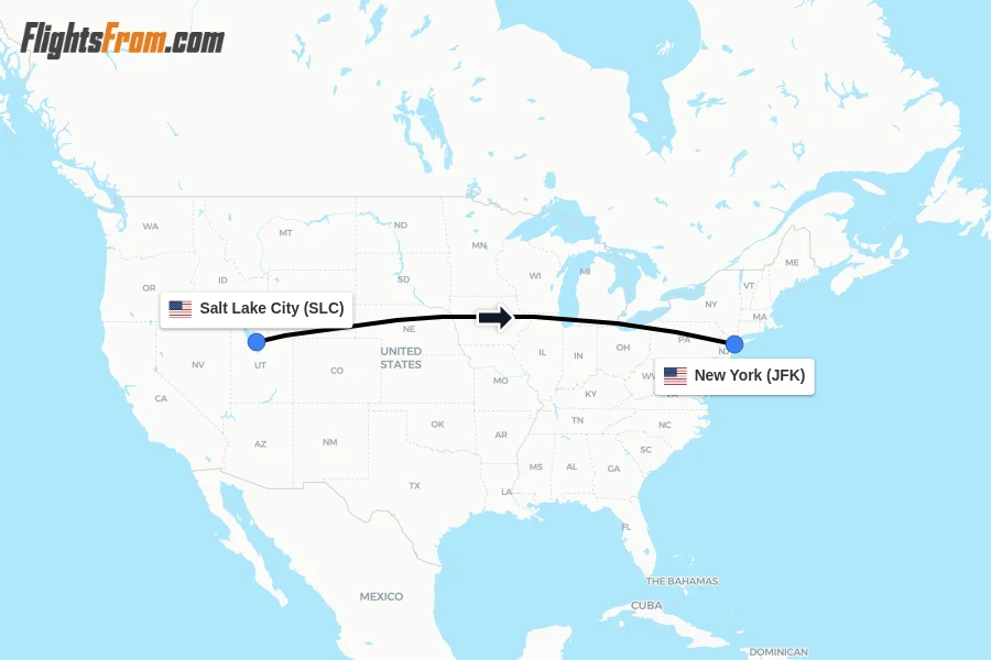 Flights from Salt Lake City to New York route map