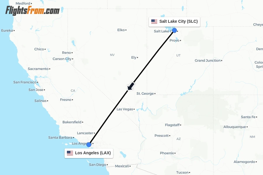 Flights from Salt Lake City to Los Angeles route map