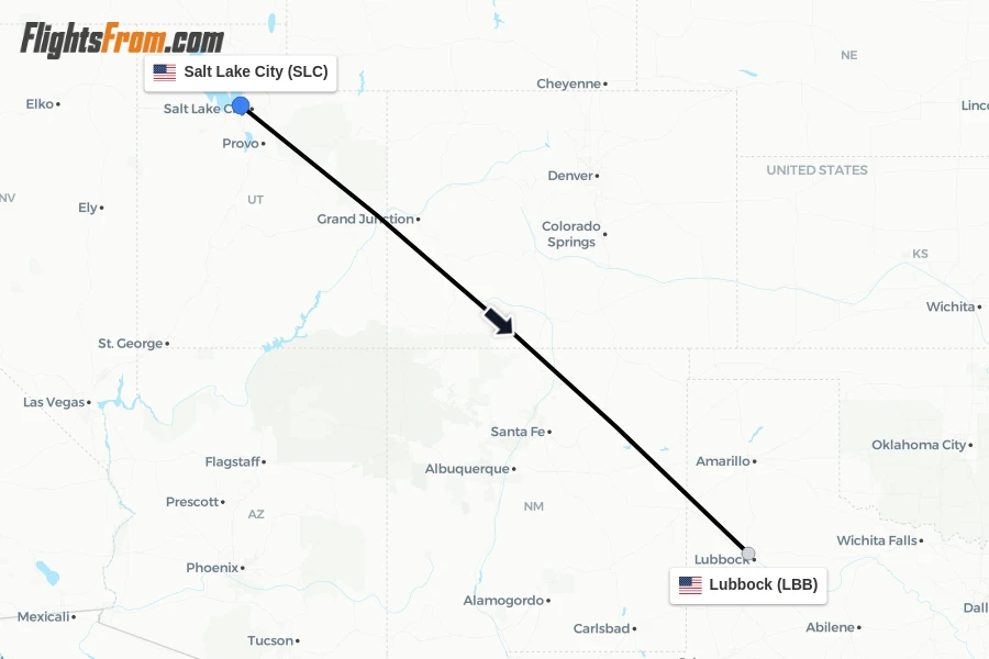 Flights from Salt Lake City to Lubbock route map