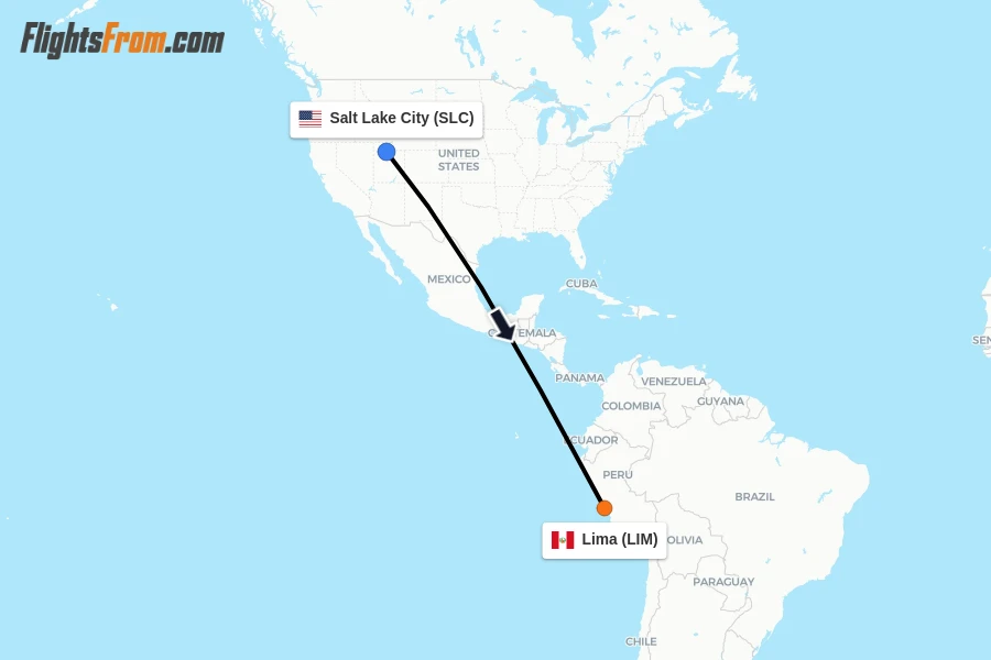 Flights from Salt Lake City to Lima route map