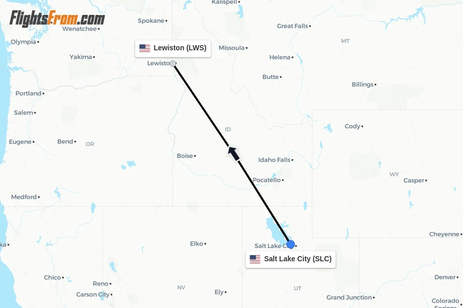 Flights from Salt Lake City to Lewiston route map