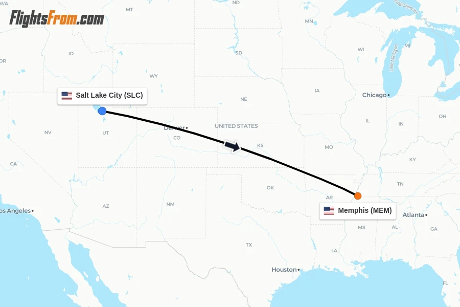 Flights from Salt Lake City to Memphis route map