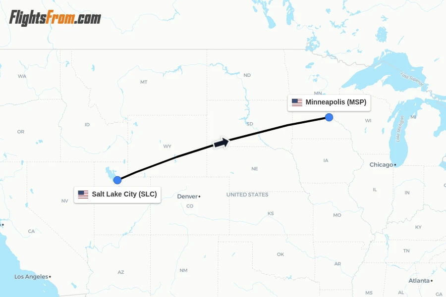 Flights from Salt Lake City to Minneapolis route map