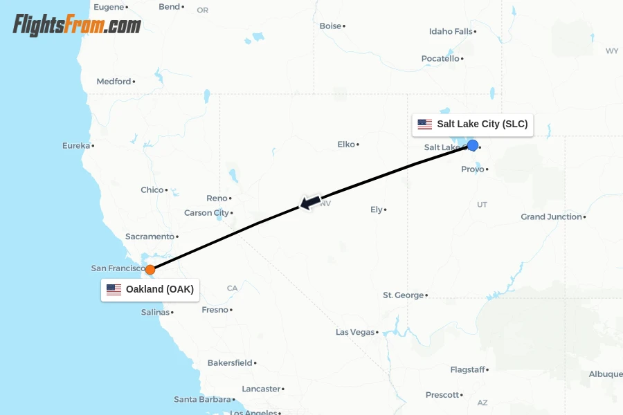 Flights from Salt Lake City to Oakland route map