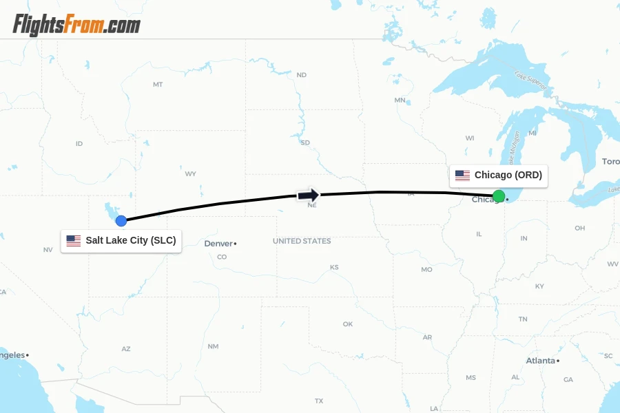 Flights from Salt Lake City to Chicago route map