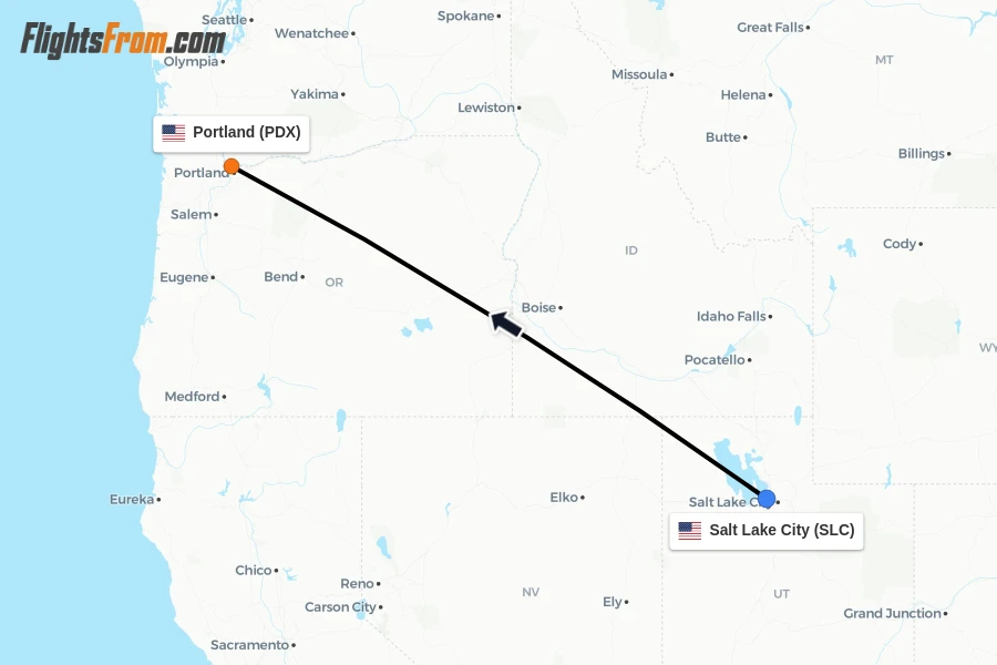 Flights from Salt Lake City to Portland route map