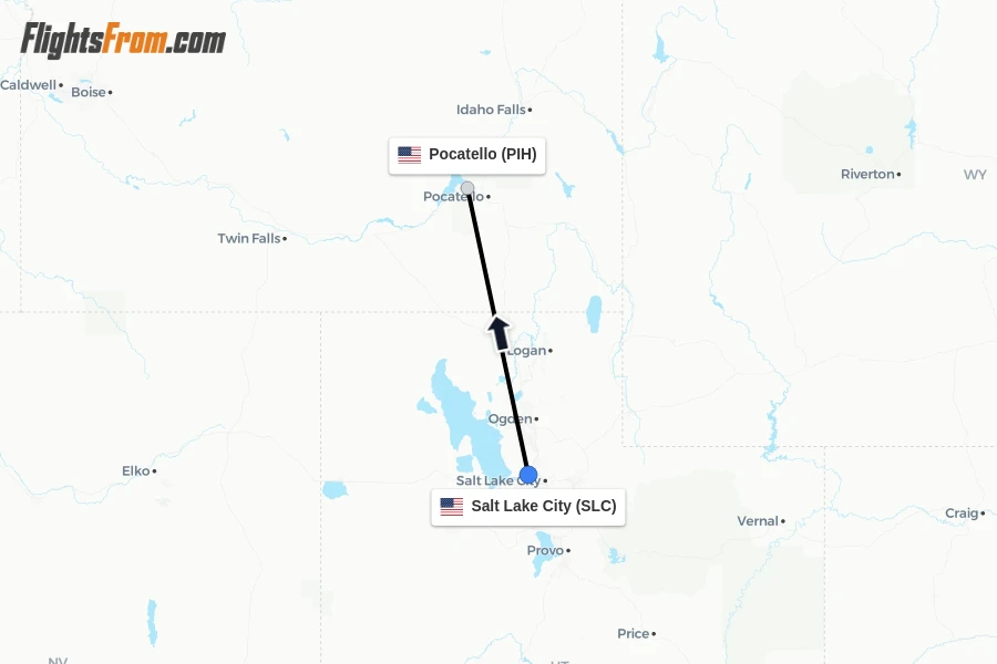 Flights from Salt Lake City to Pocatello route map