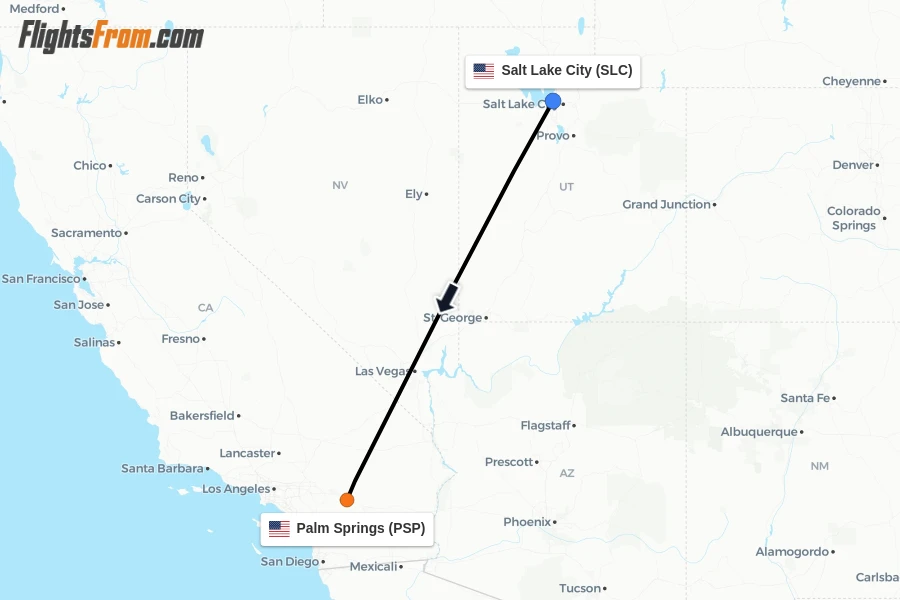 Flights from Salt Lake City to Palm Springs route map