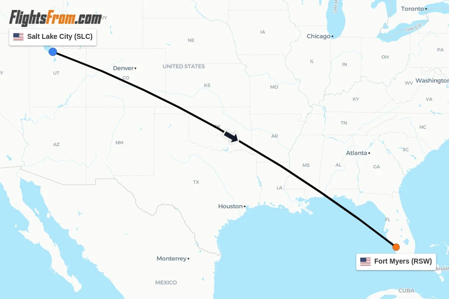 Flights from Salt Lake City to Fort Myers route map