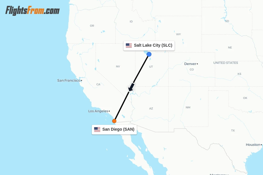 Flights from Salt Lake City to San Diego route map