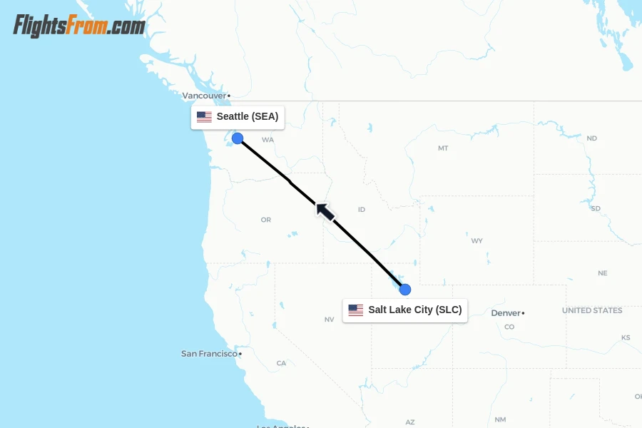 Flights from Salt Lake City to Seattle route map