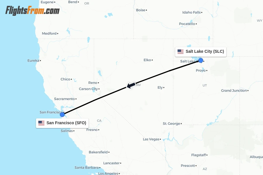 Flights from Salt Lake City to San Francisco route map