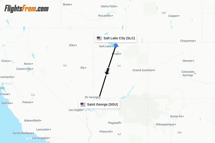 Flights from Salt Lake City to Saint George route map