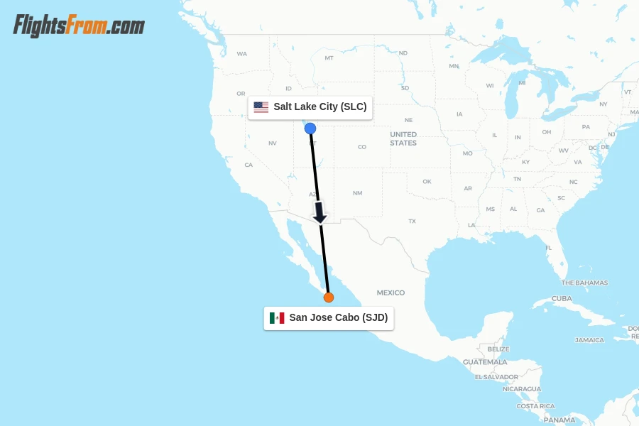 Flights from Salt Lake City to San Jose Cabo route map