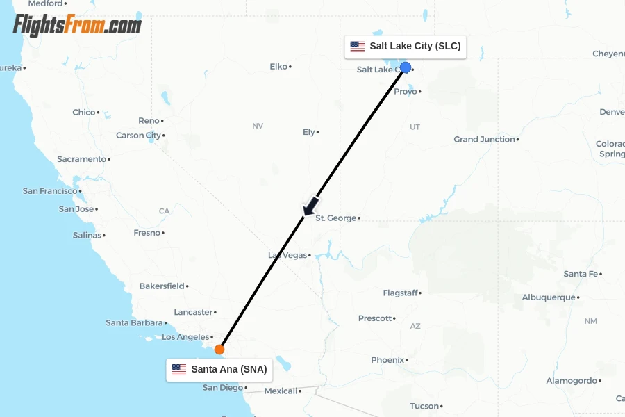 Flights from Salt Lake City to Santa Ana route map