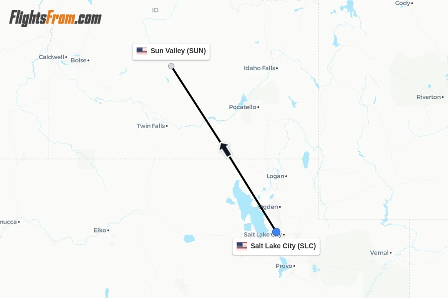 Flights from Salt Lake City to Sun Valley route map