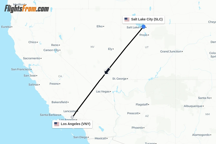 Flights from Salt Lake City to Los Angeles route map
