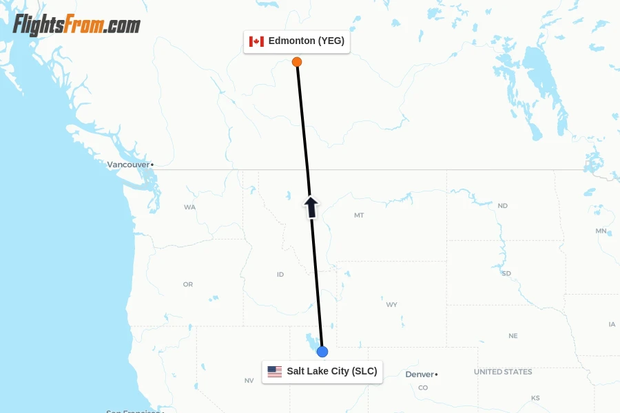 Flights from Salt Lake City to Edmonton route map
