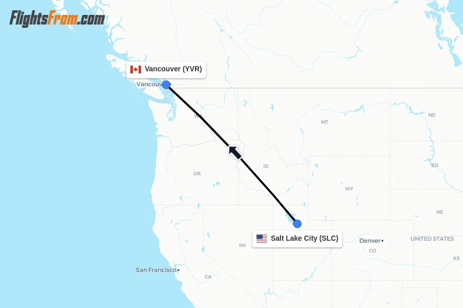 Flights from Salt Lake City to Vancouver route map