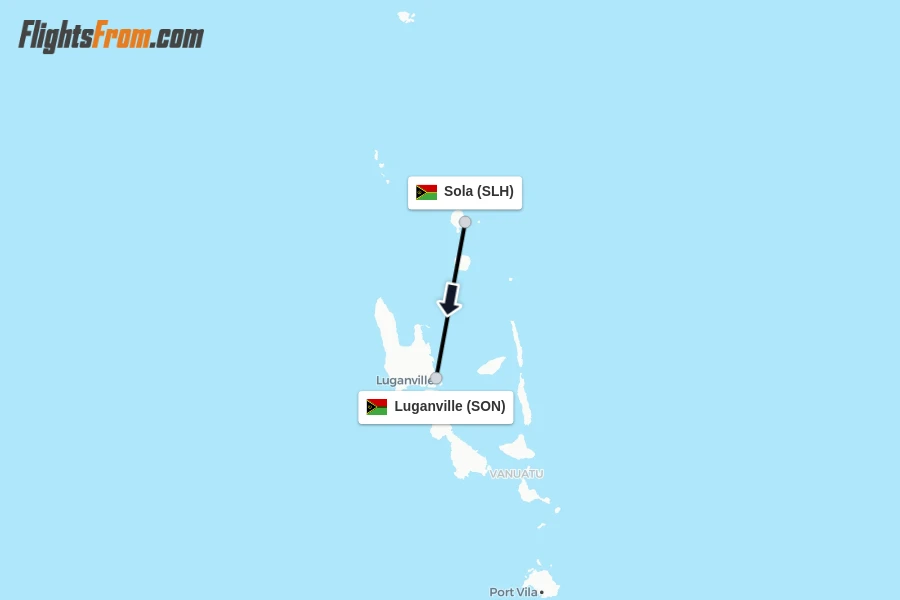 Flights from Sola to Luganville route map