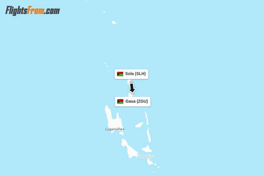 Flights from Sola to Gaua route map