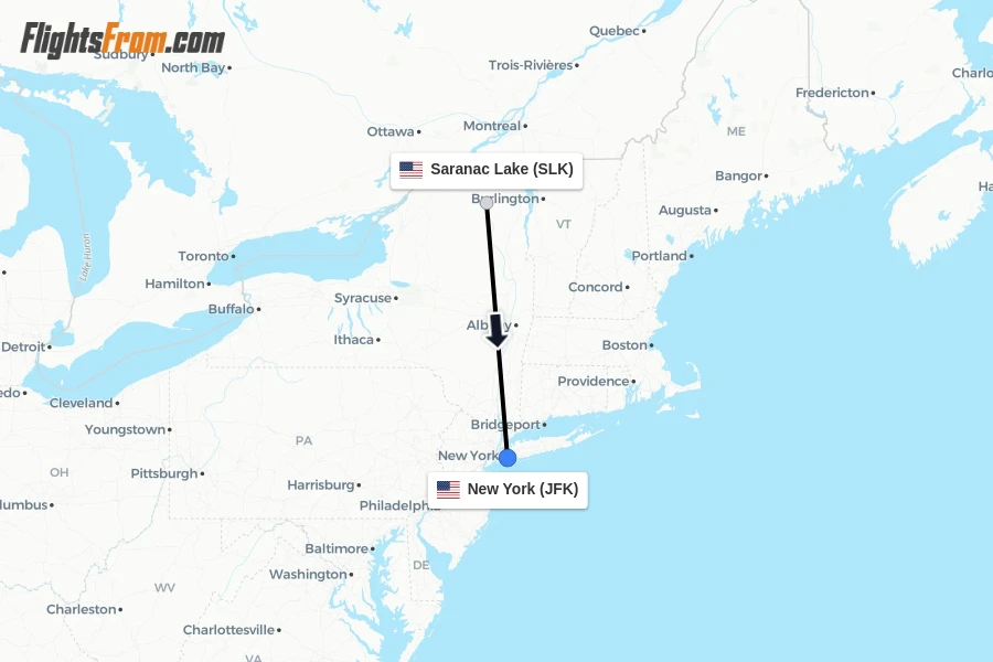 Flights from Saranac Lake to New York route map