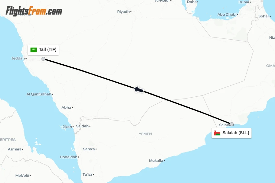 Flights from Salalah to Taif route map