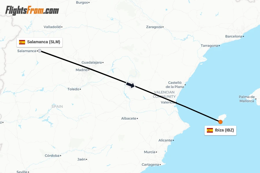 Flights from Salamanca to Ibiza route map
