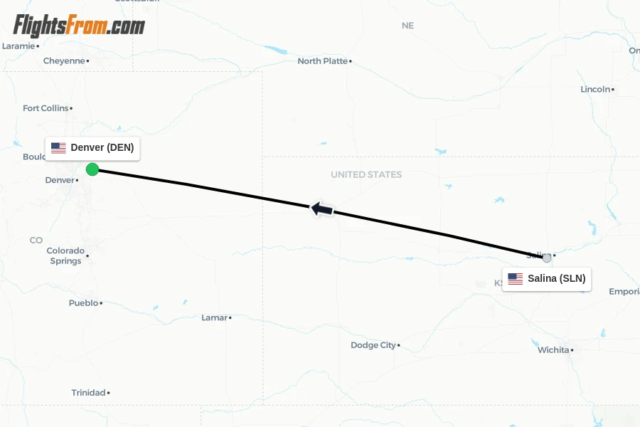 Flights from Salina to Denver route map
