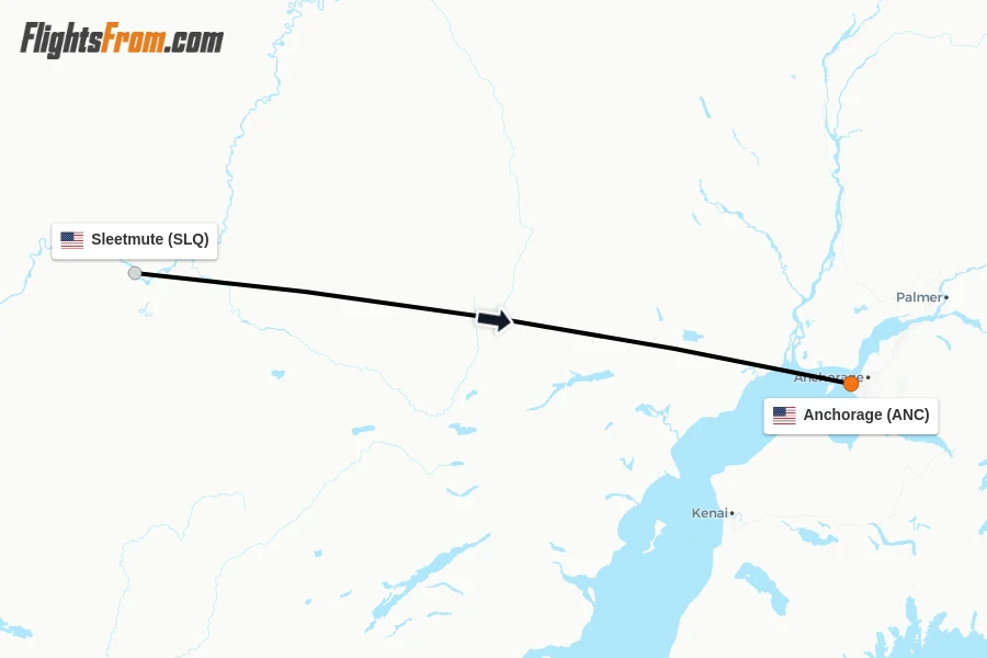Flights from Sleetmute to Anchorage route map