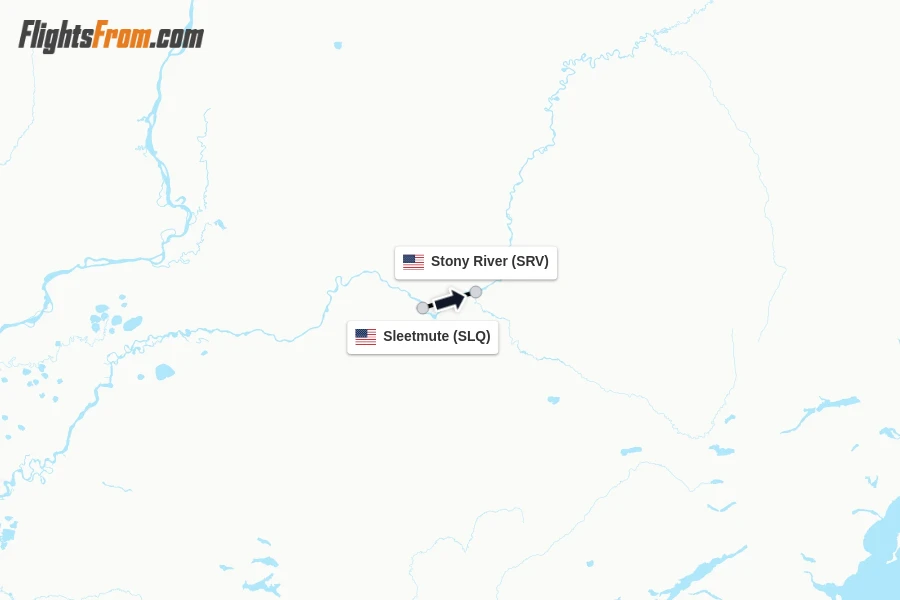Flights from Sleetmute to Stony River route map