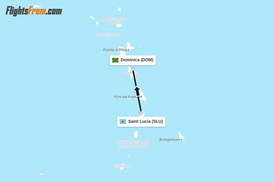 Flights from Saint Lucia to Dominica route map
