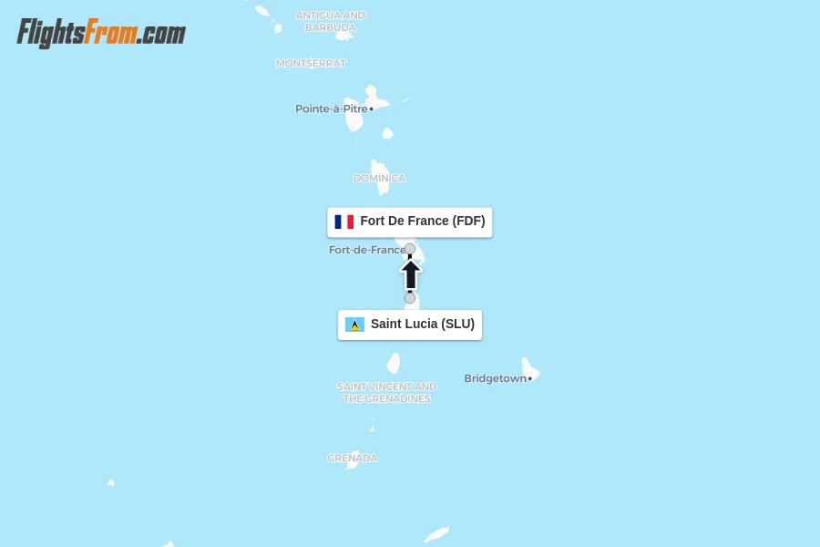 Flights from Saint Lucia to Fort De France route map