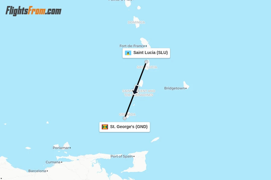 Flights from Saint Lucia to St. George's route map