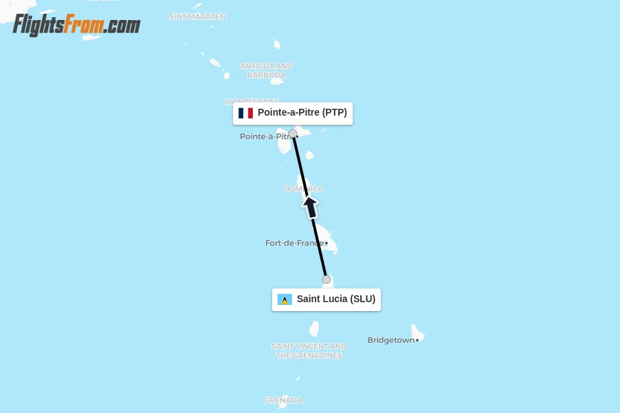 Flights from Saint Lucia to Pointe-a-Pitre route map