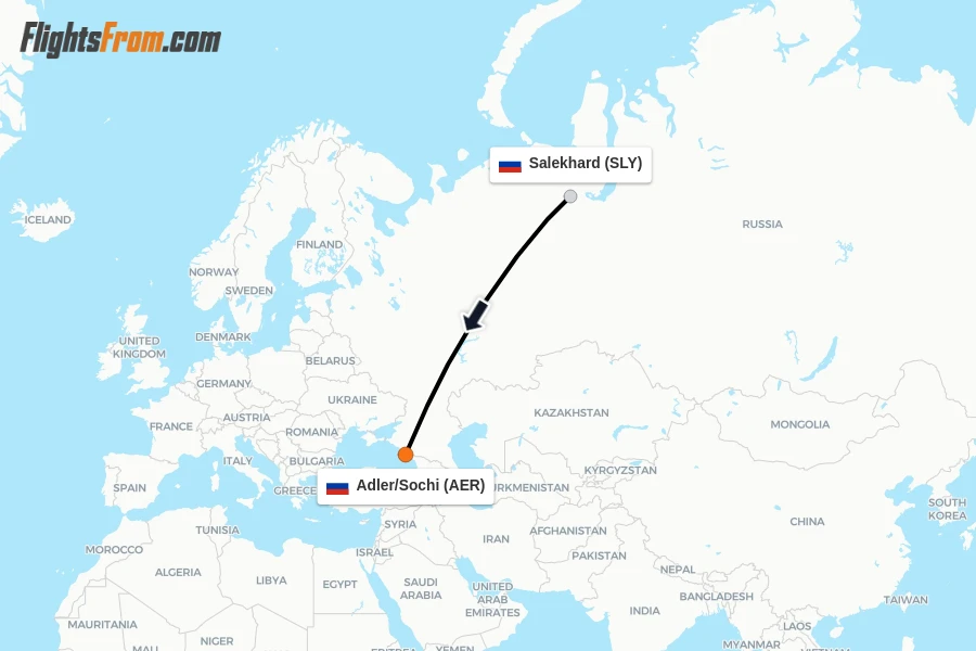 Flights from Salekhard to Adler/Sochi route map