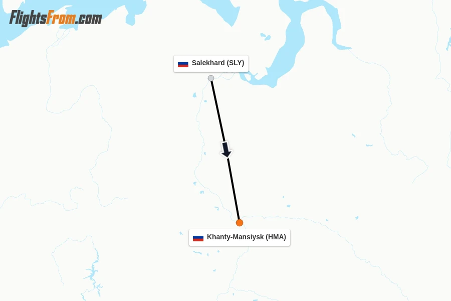 Flights from Salekhard to Khanty-Mansiysk route map
