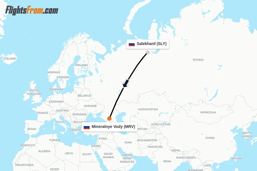 Flights from Salekhard to Mineralnye Vody route map