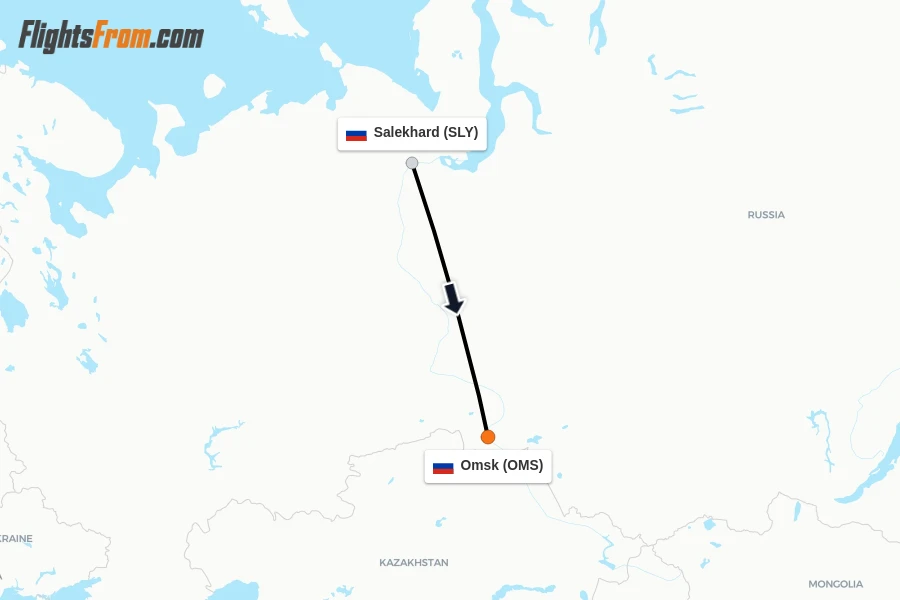 Flights from Salekhard to Omsk route map