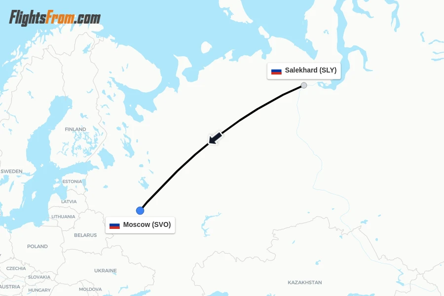 Flights from Salekhard to Moscow route map