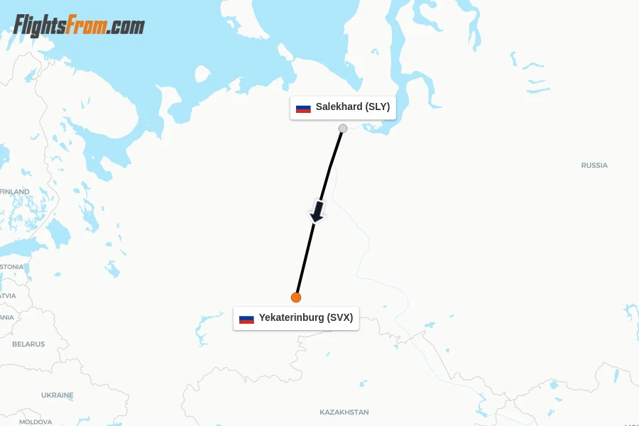 Flights from Salekhard to Yekaterinburg route map