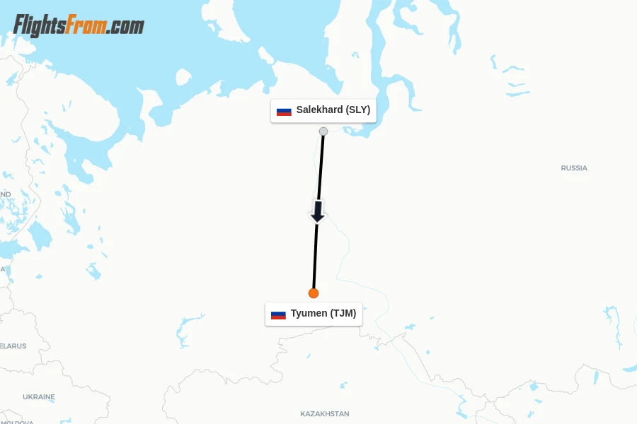 Flights from Salekhard to Tyumen route map